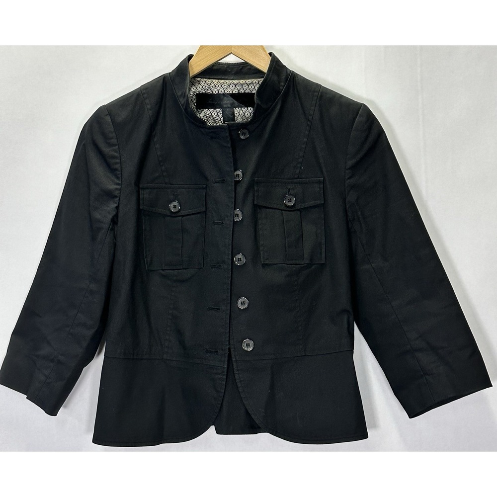 Apostrophe Women ‎ Jacket Black 3/4 Sleeve Button Front Sporty Stretch SZ: 4